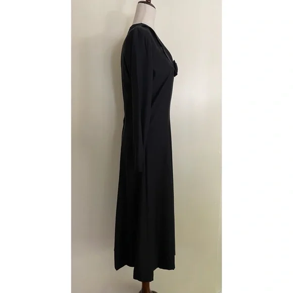 VTG 90s Wild Rose Black Midi Dress Collared V Romantic Goth Retro Victorian SZ m - Picture 5 of 6